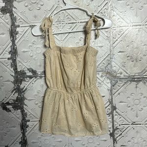 Cream bow eyelet lace babydoll tank